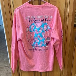Simply Southern Hot Pink Long Sleeve Scrub Life or Nurse Large NWOT